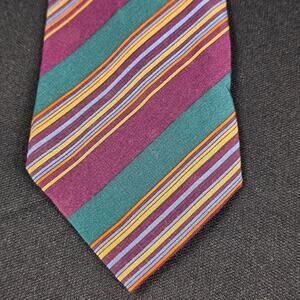 CHARLES JOURDAN Men's Tie Teal Purple Orange Blue Multi-Stripe Silk